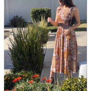 Code x Mode Women Sleeveless Multicolored Smock Paisley Print Midi Dress Size S